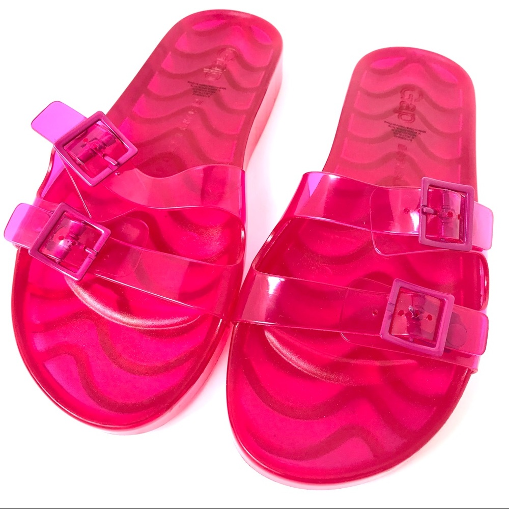 Y2K platform jelly slides hot pink sandals with buckle straps